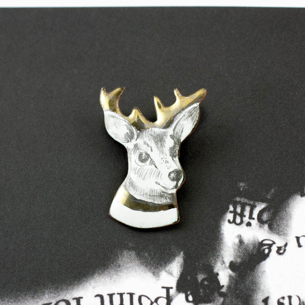Enamel pin Deer with gold horns - Aiste Jewelry