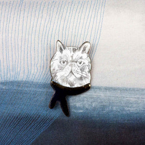 Enamel pin Cat with a blue scarf - Aiste Jewelry