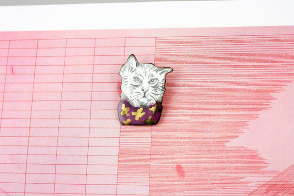 Enamel pin Cat with a purple sweater - Aiste Jewelry