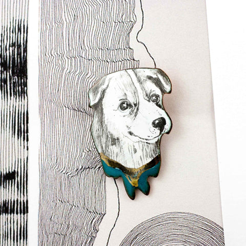 Enamel pin Lab dog with a blue scarf - Aiste Jewelry