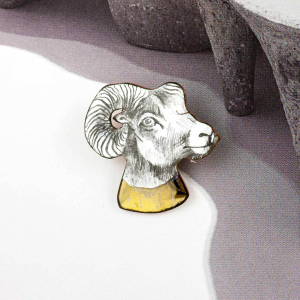 Enamel pin Ram with a golden sweater - Aiste Jewelry
