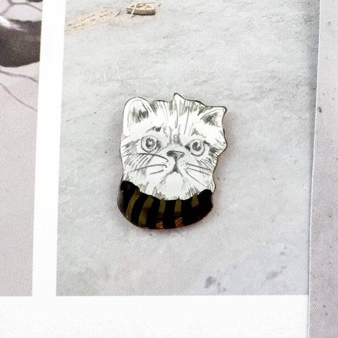 Enamel pin Cat with a striped sweater - Aiste Jewelry