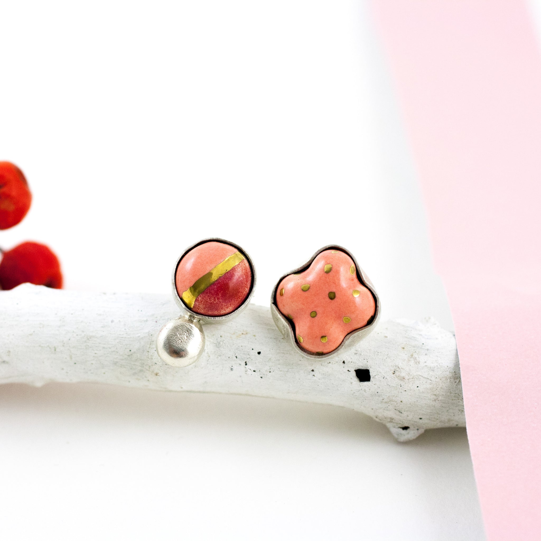 Pink and gold silver earrings - Aiste Jewelry