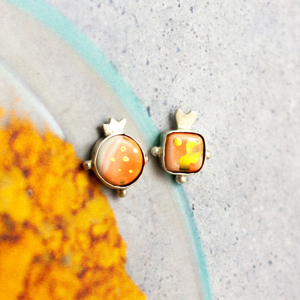 Orange and gold color silver earrings - Aiste Jewelry